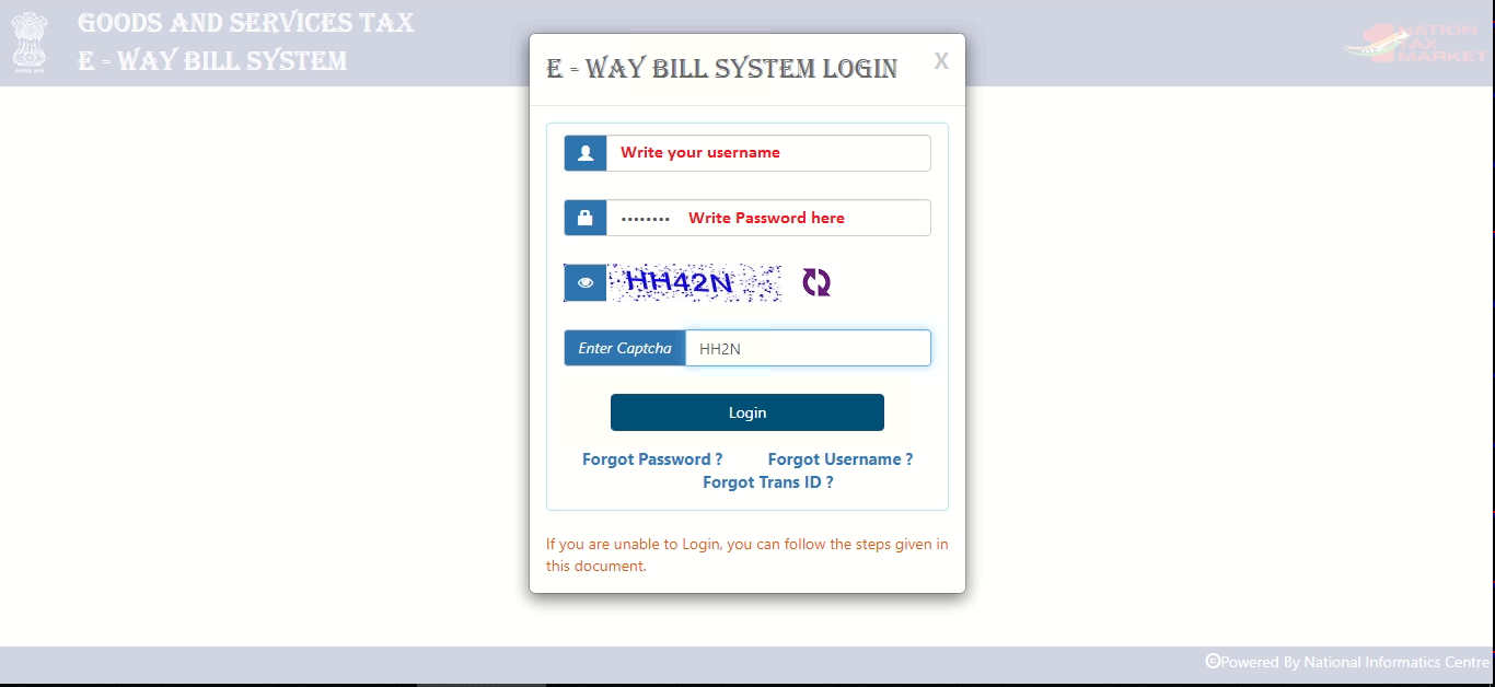 Login screen